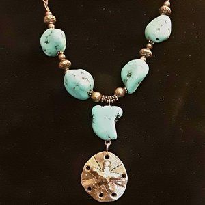Silver Dollar Necklace With Turquoise and Silver Beads Signed SHIANA .999 2007